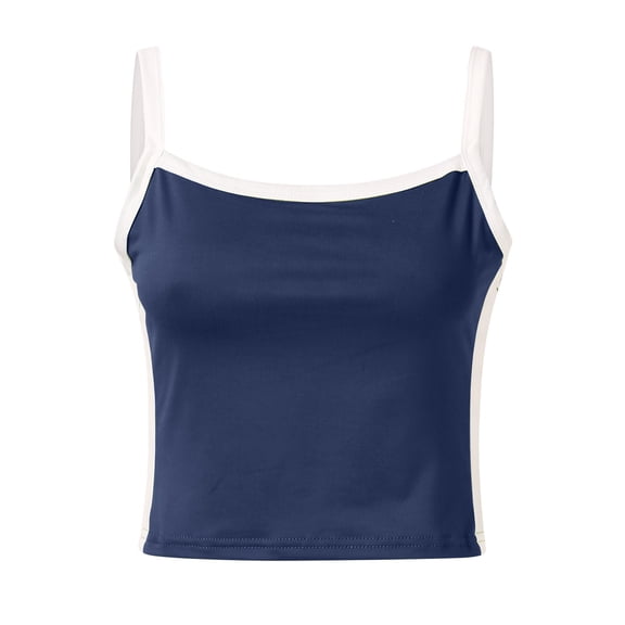 Fgnfyis Women's Tank Tops Women's Summer Neck Sleeveless Crop Tank Color Block Slim Fit Casual Summer Tops for Women Blue L