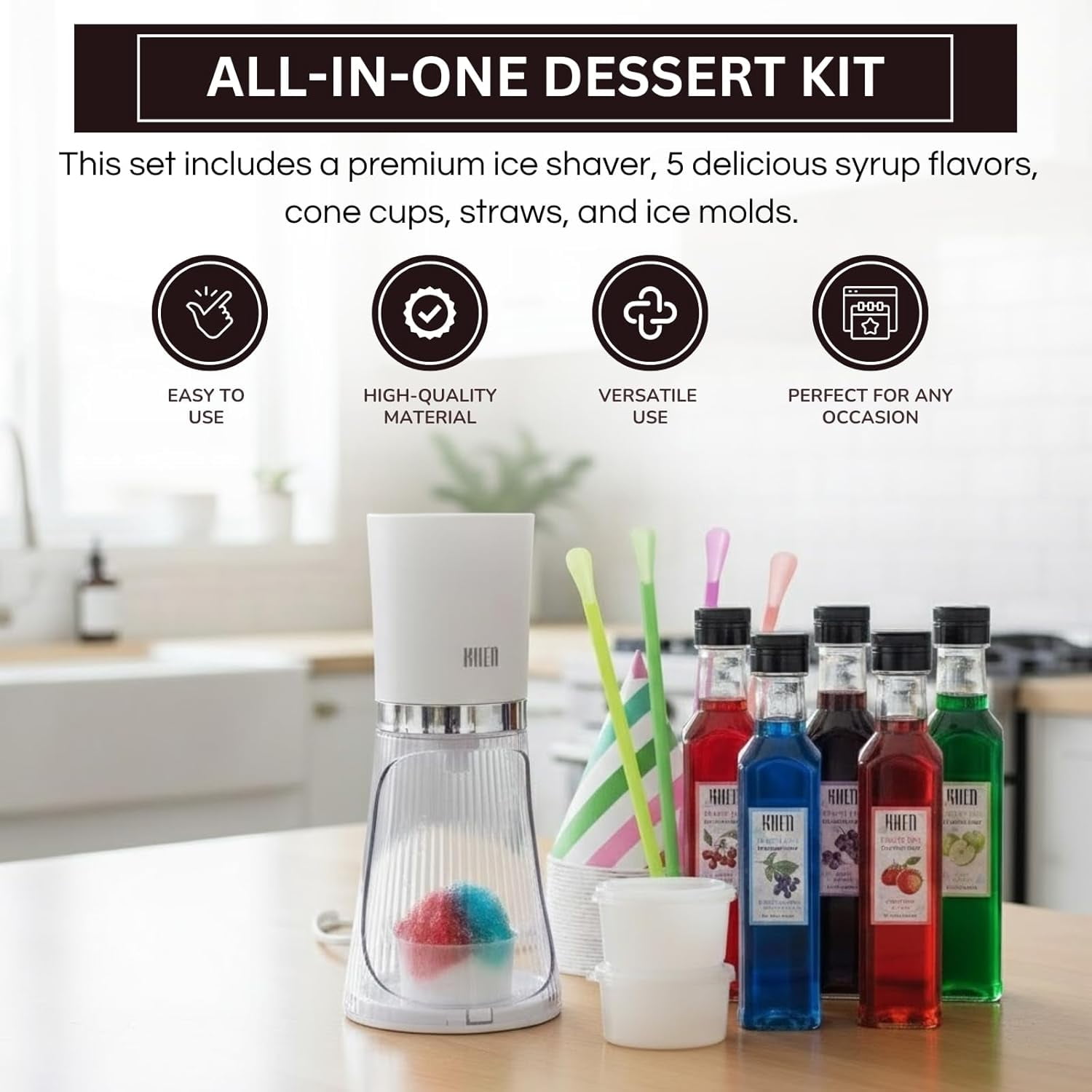 Snow Cone  Gift Set with 5 Syrup Flavors, Electric Shaved Ice Maker for Kids & Adults