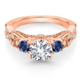 thumbnail image 2 of Gem Stone King 18K Rose Gold Plated Silver White Created Sapphire Blue Created Sapphire and White Moissanite Engagement Ring for Women (1.55 Ct, Gemstone September Birthstone, Round 6MM, Size 9), 2 of 4