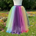 thumbnail image 3 of oqasdz Skirts for Women High Waisted Colorful Layered Mesh Asymmetrical Heam Design Casual Flowy A Line Elastic Waistband Party Wear, 3 of 3