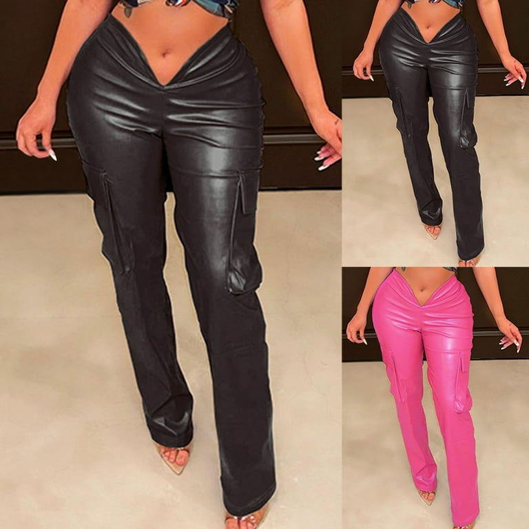 Savings Women's Vintage Low Waisted Faux PU Leather Pants