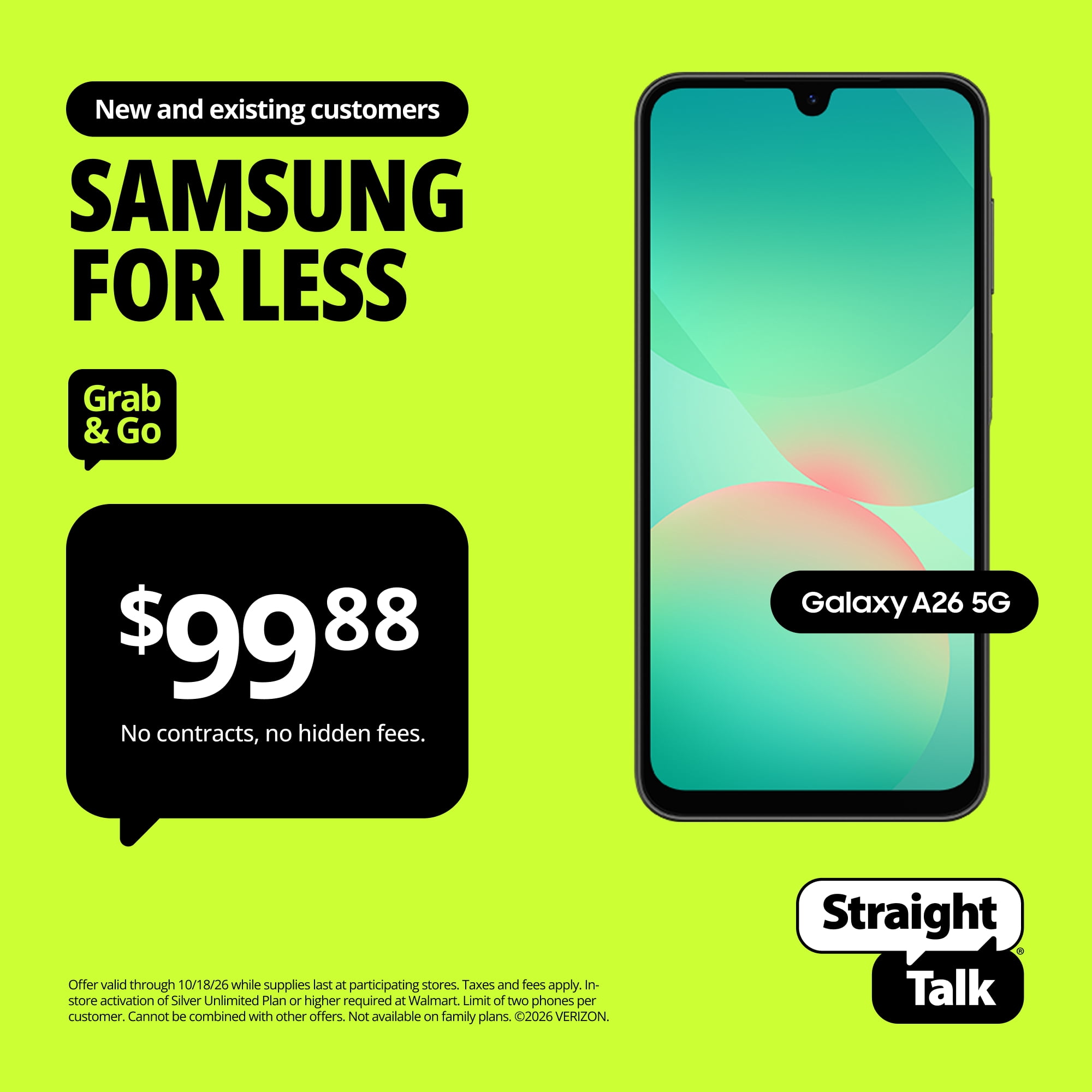 Straight Talk Samsung Galaxy A26, 5G, 128GB, Black - Prepaid Smartphone [Locked to Straight Talk]
