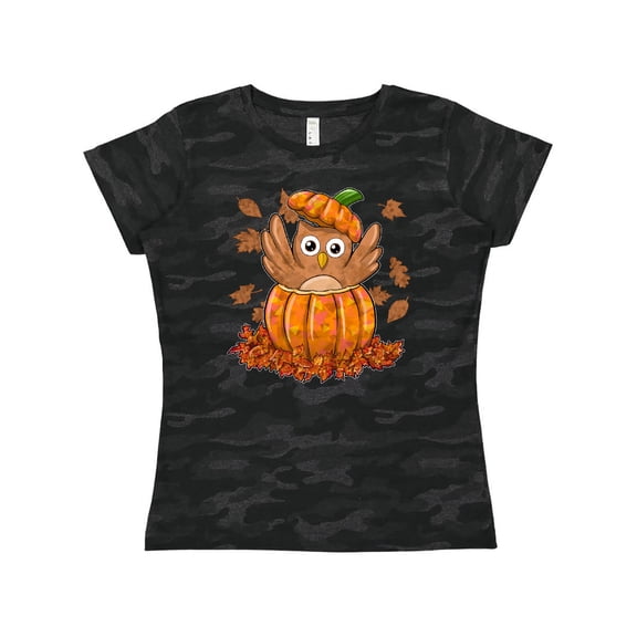 Inktastic Owl in a Pumpkin Cute for Halloween and Thanksgiving Women's T-Shirt
