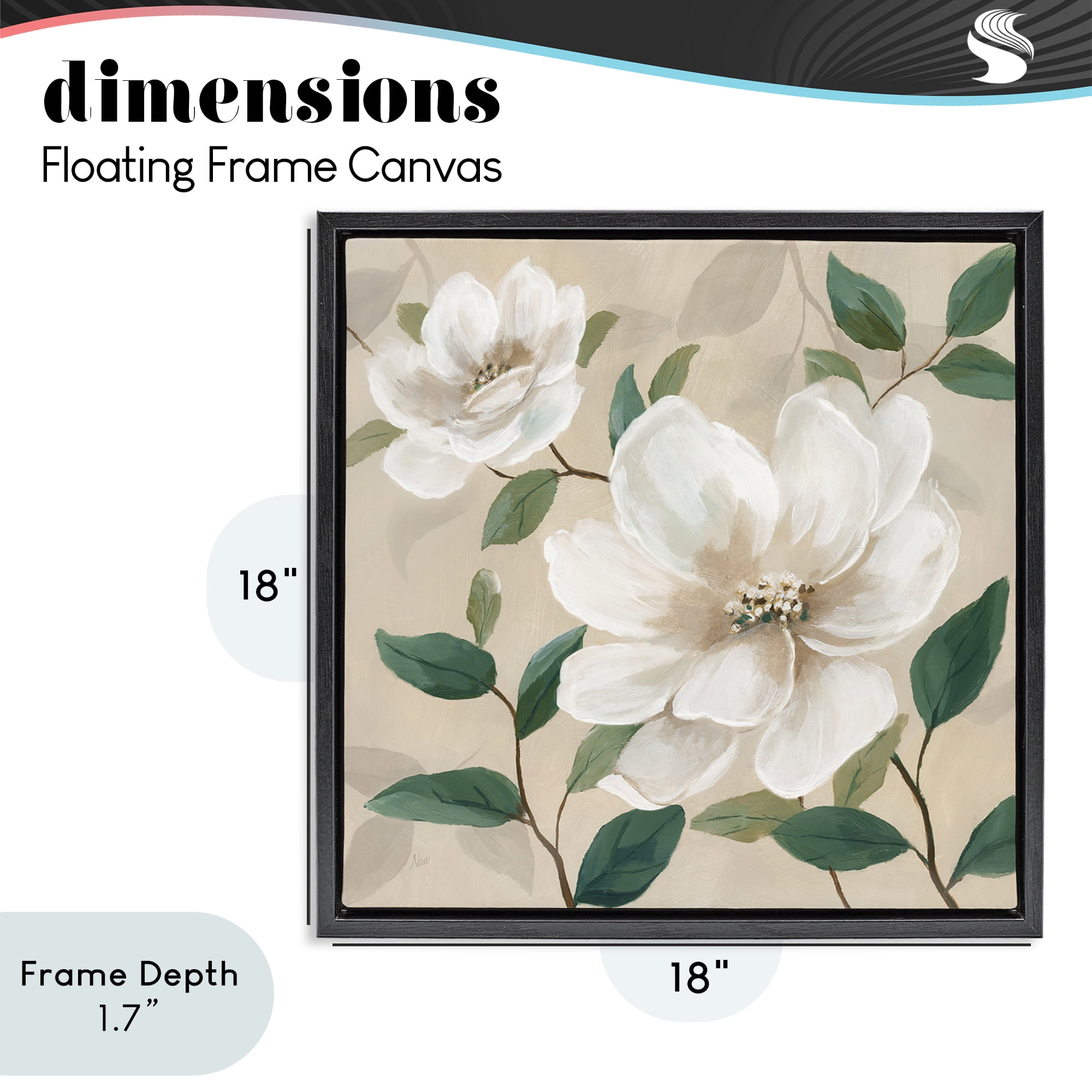 Stupell Industries Serene White Blossom with Leaves Black Framed Floater Canvas Wall Art, design by Nan