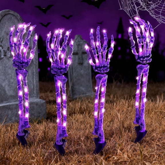 Decoration Outdoor Skeleton Light Arm Stake Decor Halloween Decorations Indoor Glowing Skeleton Hands Arms Scary Realistic Bone 4 Pack