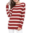 thumbnail image 2 of INSPIRE CHIC Women's Round Neck Long Sleeves Drop Shoulder Loose Striped Tunic Sweater XL Red, 2 of 8