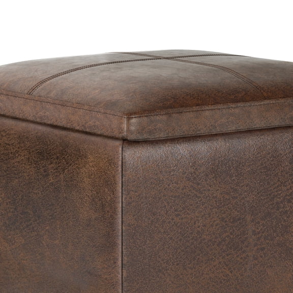 Rockwood 17 inch Wide Cube Storage Ottoman with Tray in Distressed Brown Vegan Leather