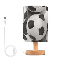 Footballs Full Table Lamp USB Bedside Desk Nightstand Lamp Printed Gifts Small Lamp Wood Base for Bedroom Living Room Kids Room College Dorm