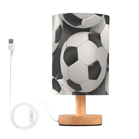 Footballs Full Table Lamp USB Bedside Desk Nightstand Lamp Printed Gifts Small Lamp Wood Base for Bedroom Living Room Kids Room College Dorm