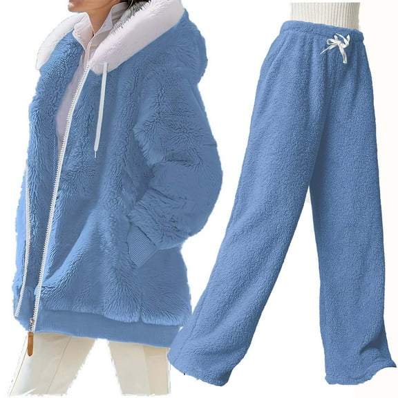 cfhntfmh Womens 2 Piece Outfits Sherpa Fleece Hoodie Sweatsuit Sets Hoodie Jackert with Fuzzy Warm Pants Lounge Sets