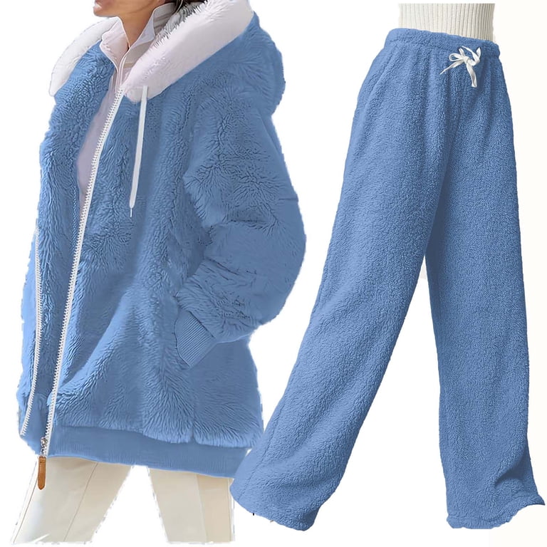 VBTAPA Womens Sherpa Sweatsuits Fuzzy Fleece Zip Up Hoodies Wide