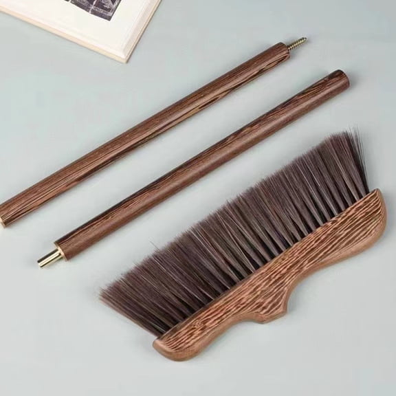 HEMOTON Wooden Scrub Broom with Soft Bristles for Home Use Light Brown Long Handle Design 1 Piece