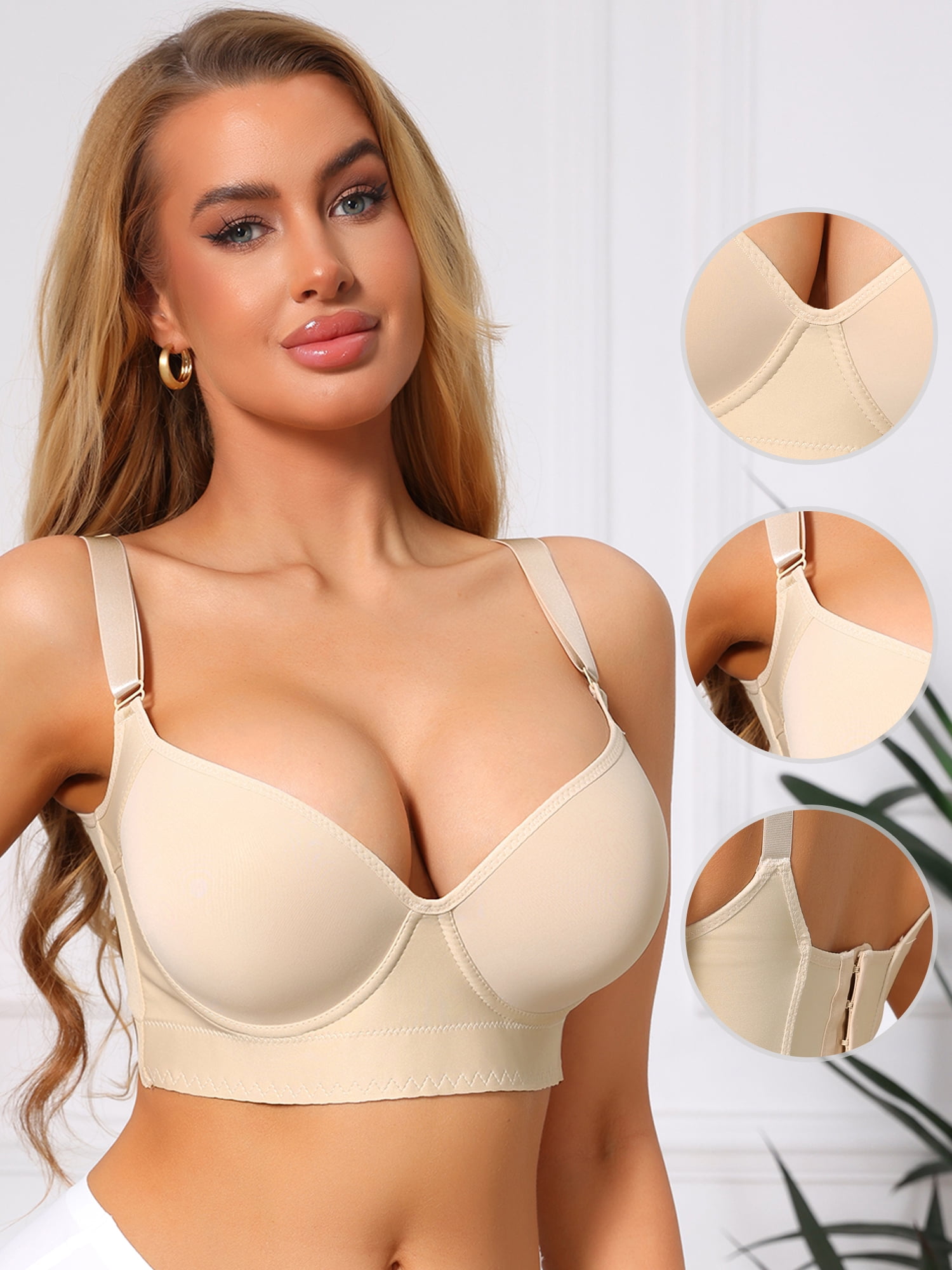 DARING DIVA Women's Plus Size Full Coverage Underwire Bra Push Up Plunge C 36 Beige