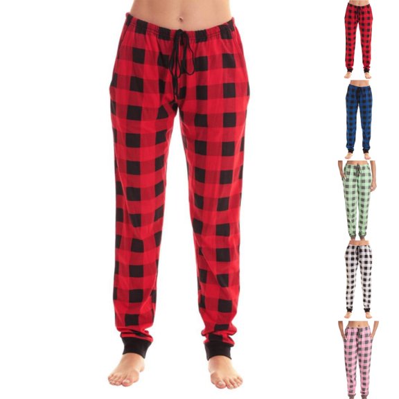HKYNLAG Christmas Pajama Bottoms Buffalo Plaid Sleepwear Pajama Pants Women Soft Comfy Casual Jogger Pants Red M
