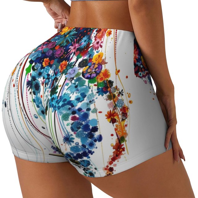 Balery Colorful Floral Jellyfish Pantalones cortos de entrenamiento estampados para mujer, sin costuras, ajustados, para gimnasio, yoga, correr, deportes, ejercicio activo, fitness.-Large