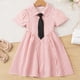 thumbnail image 2 of Odeerbi 2-8 Años Niñas Vestido de Camisa A Rayas Con Corbata de Manga Corta Estilo Preppy Vestido de Línea A La Escuela de Verano Vestido de Estilo Uniforme, 2 of 6