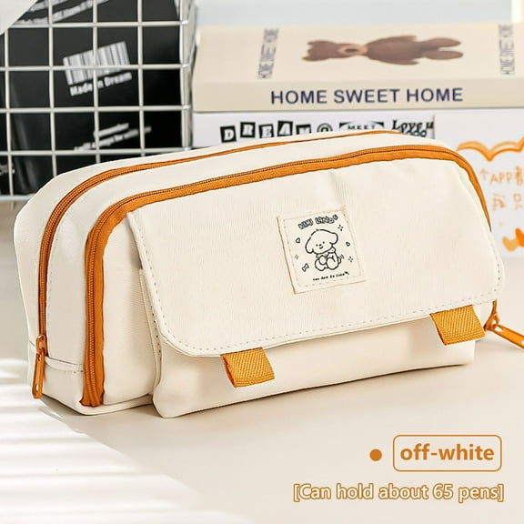 HOARBOEG Multi Compartment Pencil Case Solid Color Cloth Pencil Pouch Large Capacity Stationery Storage Bag Washable Cosmetic & Electronics Storage Pouch Office Stationery Storage Bag Holds 65 Pens