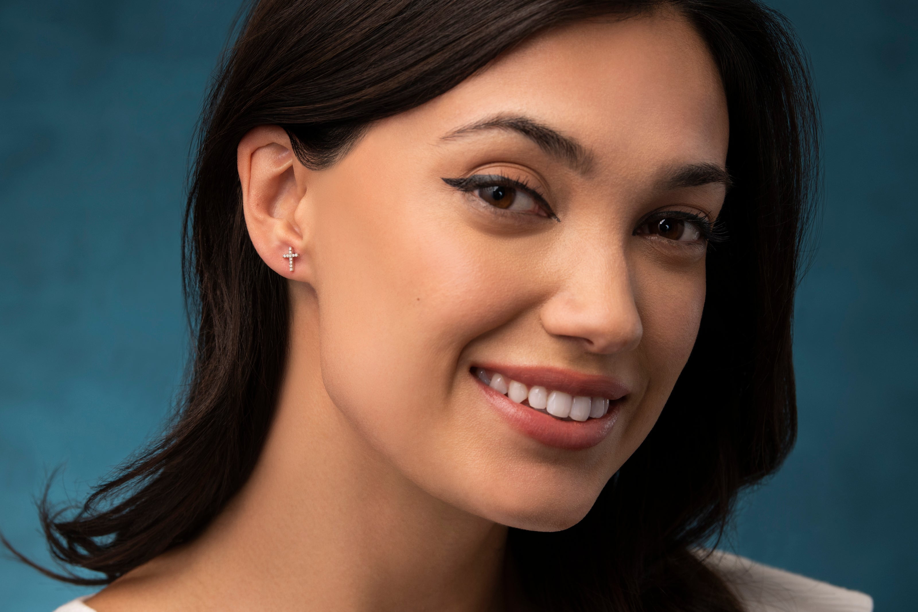 Natalia Drake 1/10 Cttw Diamond Cross Stud Earrings for Women in Sterling Silver