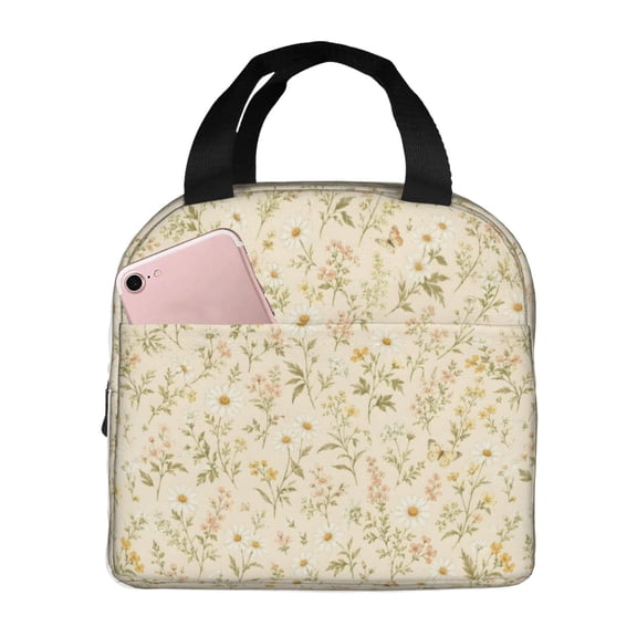 Daisy Wildflower Lunch Bag Reusable Thermal Lunch Box with Handle for Women and Men