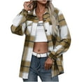 thumbnail image 3 of Juebong Women's Cozy Fleece Jacket Button Down Plaid Shacket Jackets Long Sleeve Casual Flannel Shirts Fall Fashion Outwear Yellow,M, 3 of 8