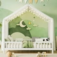 thumbnail image 3 of Full Size Montessori Floor Bed with Canopy, Wooden House Shape Toddler Bed with High Railings and Roof, Full Bed Frame for Kids Bedroom, White, 3 of 7