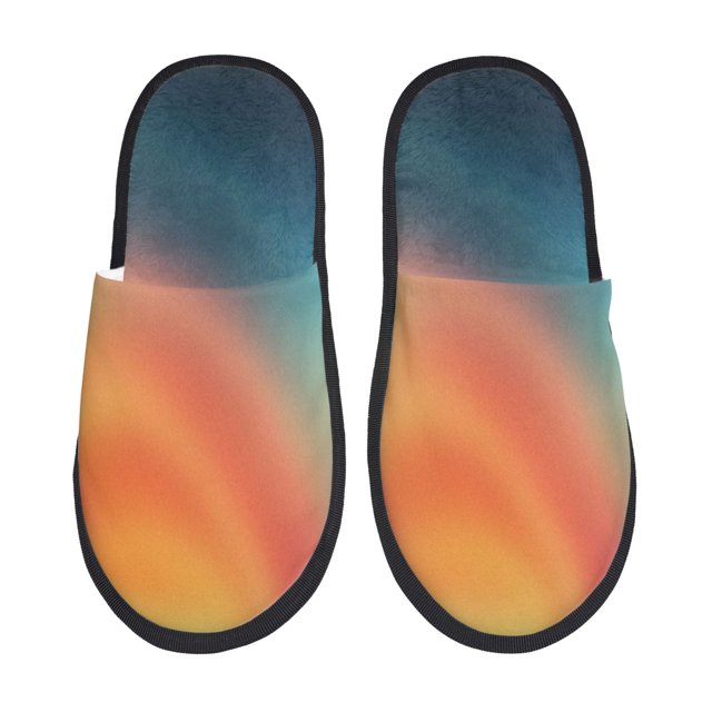 Balery yellow orange and teal Pantuflas de Casa de Felpa Silenciosas con Diseño Estampado, Zapatillas Cómodas Antideslizantes de Algodón para Interior-Large