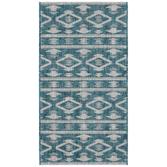 SAFAVIEH Courtyard April Geometric Indoor/Outdoor Area Rug, Teal/Grey, 2'7" x 5'