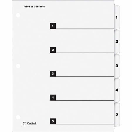 Cardinal - OneStep Printable Table of Contents and Dividers, 5-Tab, 1/St - White