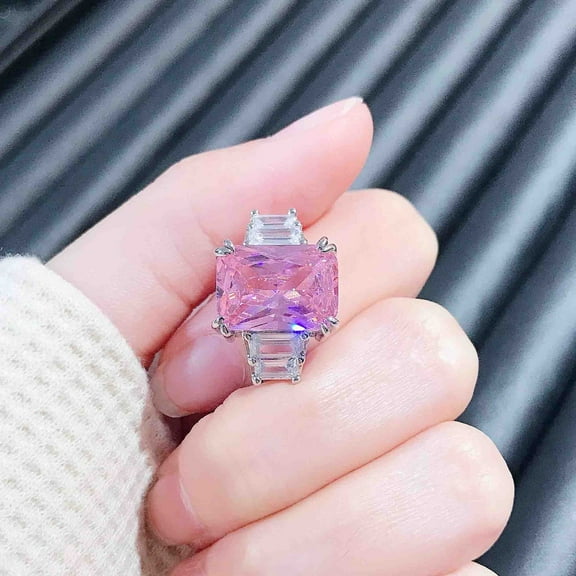 Moissanite Diamond Ring for Women 925 Sterling Silver Shiny Huge  Crystal Gemstone Open Adjustable Wedding Ring