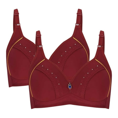 POIUYTR 2Pack Push Up Bra for Women Wirefree Plus Size Brassiere Padded Plunge Everyday Bra Lift Up T-Shirt Bra