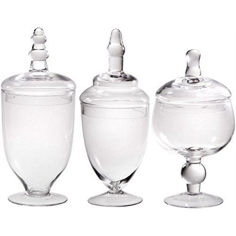 Set of 3 Clear Glass Apothecary Jars, Decorative Weddings Candy Buffet  Display E