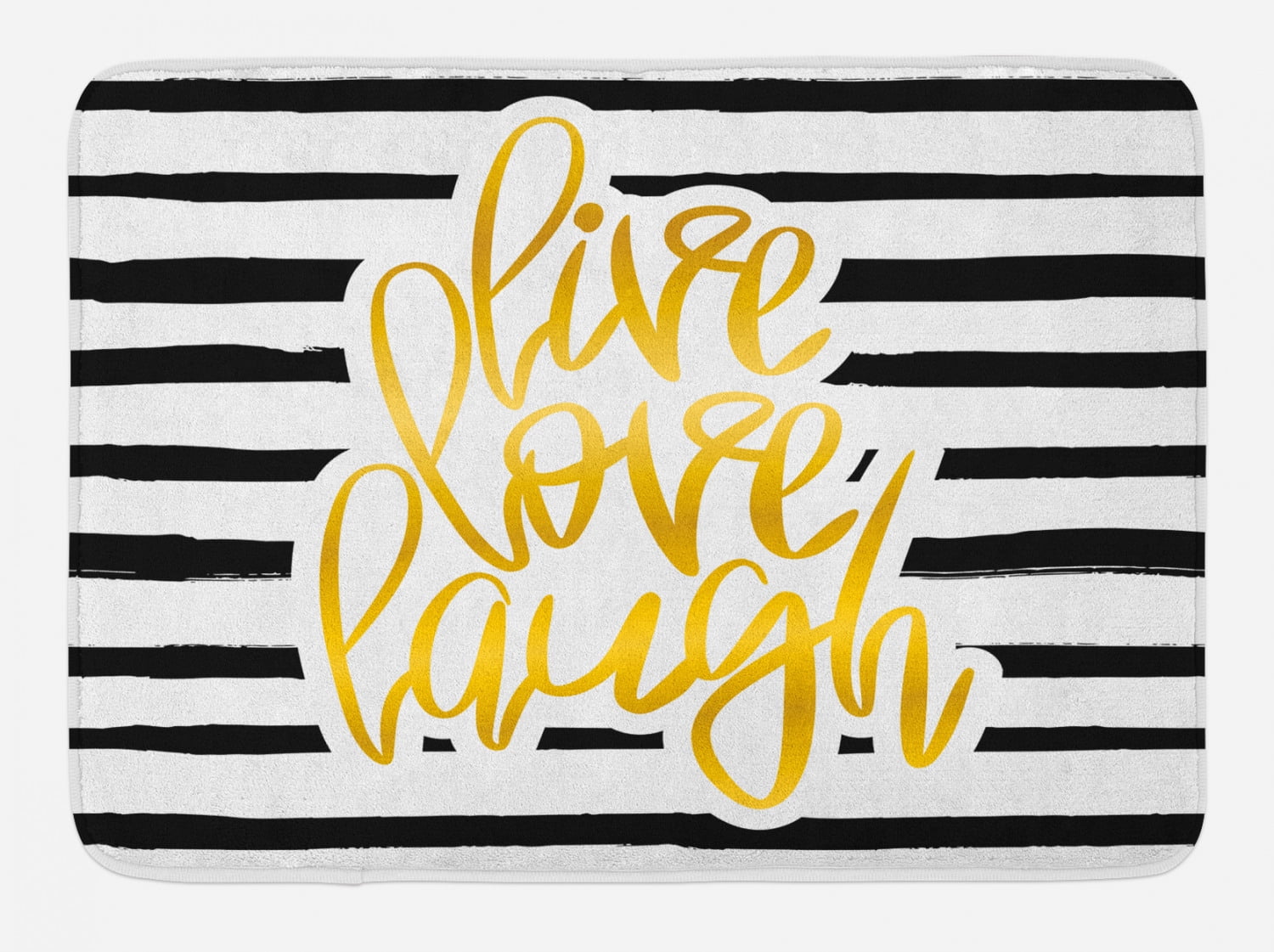 Live Laugh Love Bath Mat, Romantic Design with Hand Drawn Stripes and