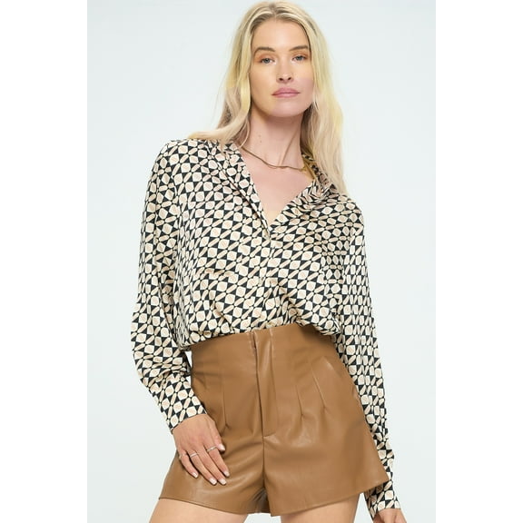 PROVA Women's Targa Oversized Geometric Print Long Sleeve Button Down Top