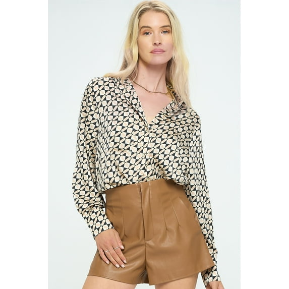 PROVA Women's Targa Oversized Geometric Print Long Sleeve Button Down Top