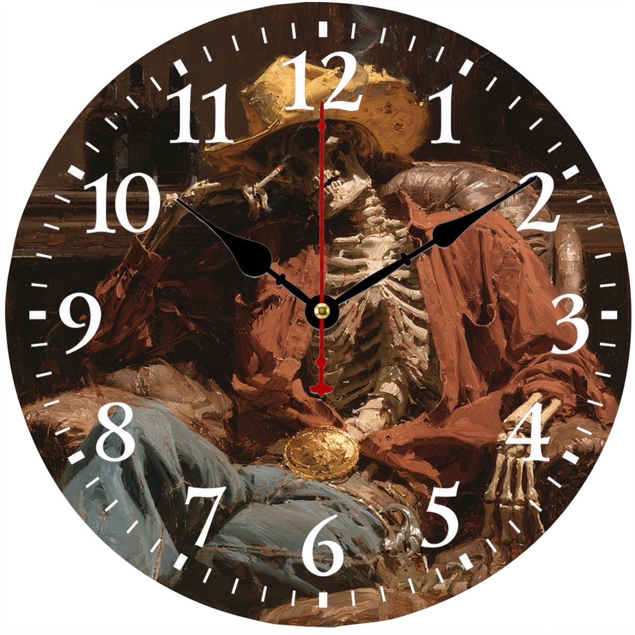 Western Cowboy Skeleton Wall Clock 9.84 Inch Battery Operated Analog Clock Vintage Gothic Rustic Wall Decor Easy to Read for Living Room Bedroom Kitchen Office