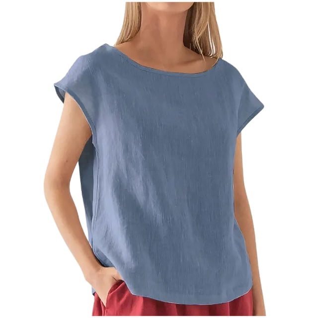 Zpanxa Chemise à Manches Courtes pour Femmes Mode Col en V avec Revers Coupe Ample Décontractée en Coton Lin Blouse d'Été