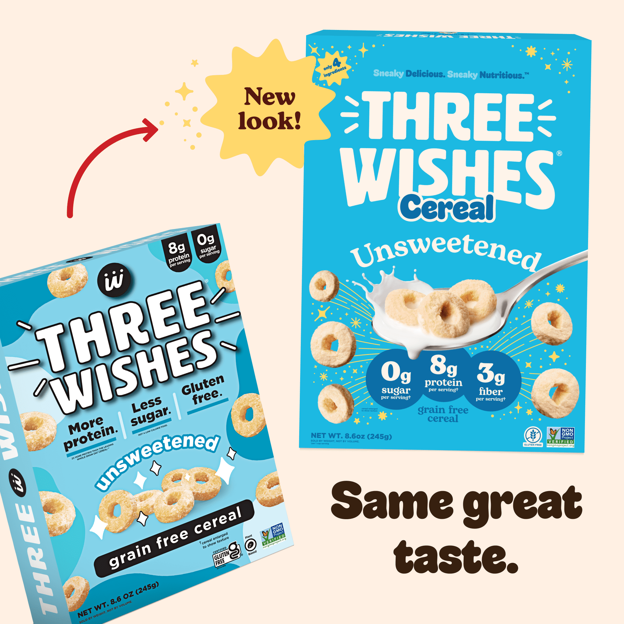 (2 pack) Three Wishes Unsweetened, Grain Free Cereal, 8.6 oz