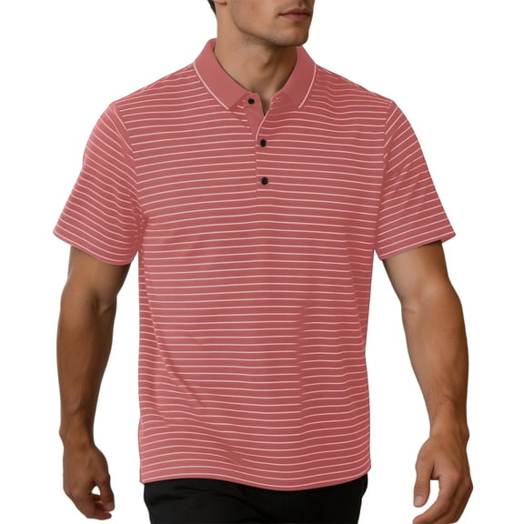 TKKCS Mens Horizontal Striped Polo Shirt- Casual Moisture Wicking Breathable Collared Classic Fit Short Sleeve Knit Golf Shirts Red Size 2XL