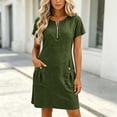 thumbnail image 2 of Bxsruta Women's Casual Short Sleeve Popover Dress with Zipper Mock Neck and Pockets Cocktail Length Loose Flowy Breathable Lightweight Soft Comfortable for Summer, 2 of 8