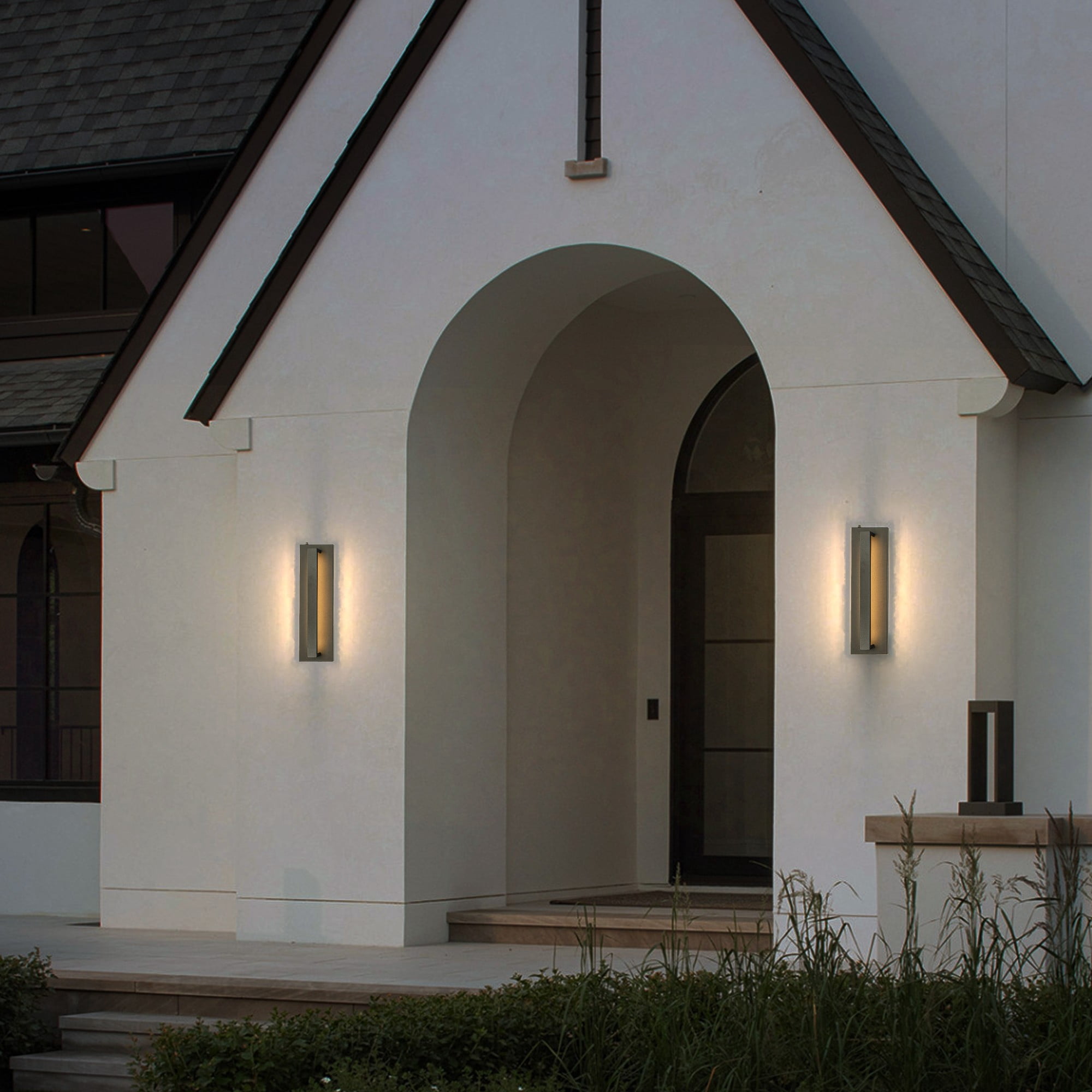 1-Light H20 in Minimalist Modern Linear 23W Integrated LED  Outdoor Wall Sconce with Dusk to Dawn Sensor in Matte Black for Porch Patio