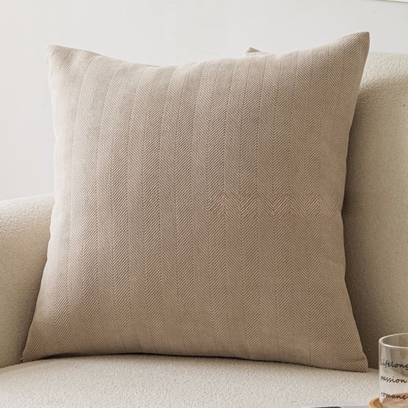 Khaki Beige Chenille Throw Pillow Cover, Soft Textured Decorative Cushion Case for Sofa Couch and Living Room Decor