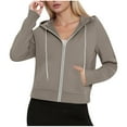 thumbnail image 2 of APEXFWDT Women's Cropped Hooded Sweatshirt Long Sleeve Zip-Up Athletic Jacket Sporty Casual Outerwear with Pockets,M,Khaki, 2 of 8