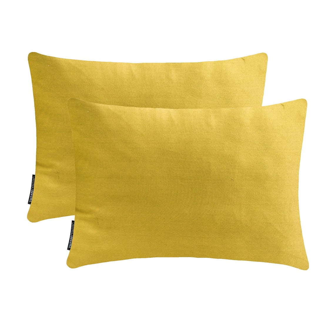 Dull Yellow Decorative Lumbar Pillow Cover 14"x24" | Pack of 2 Modern Satin Oblong Cushion Cover Solid | Plain Solid Pillowcases for Bed, Couch & Sofa, Modern Home Décor - Dull Yellow Slub Satin