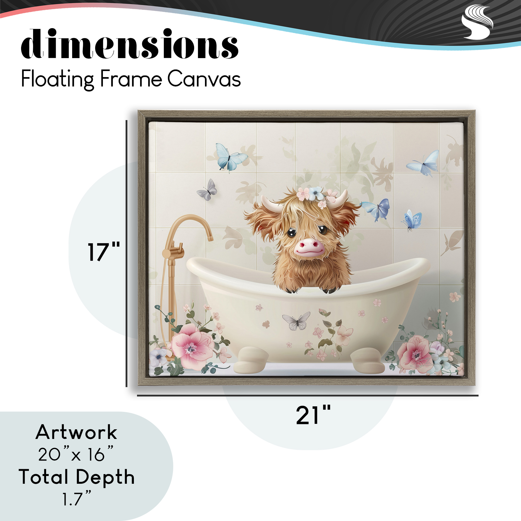 Baby Cattle in Floral Tub Brown Framed Floater Canvas Wall Art, design by Shawna Stewart