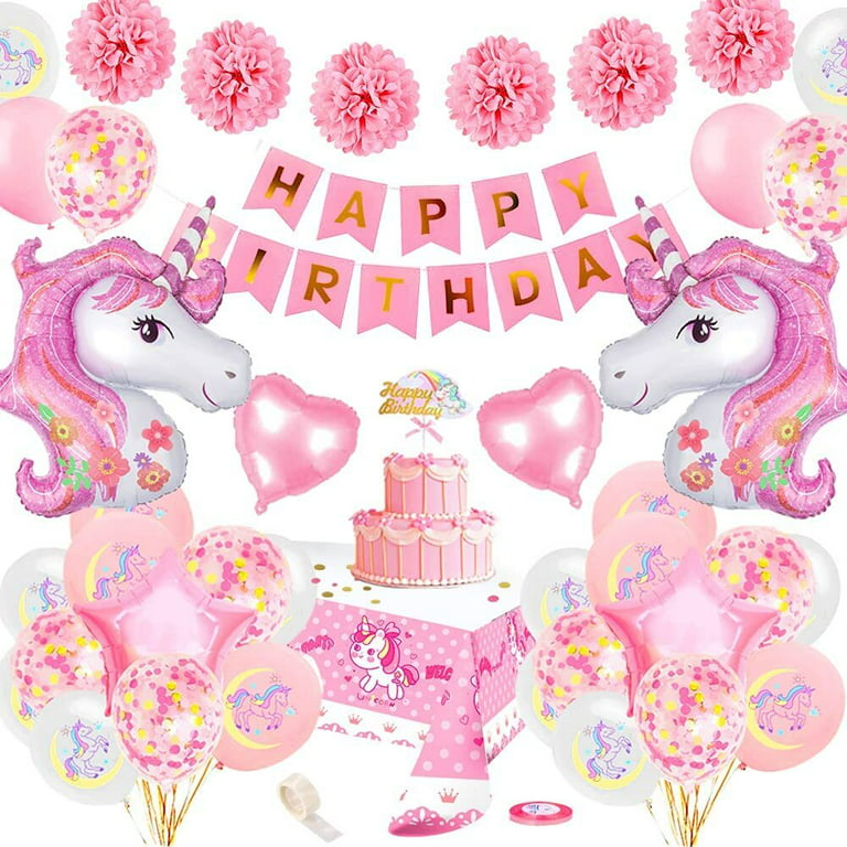 Unicorn Birthday Decorations for Girls, Unicorn Birthday Party Supplies  with Unicorn Backdrop Unicorn Balloon Arch Kit and Tablecloth for Women  Girls