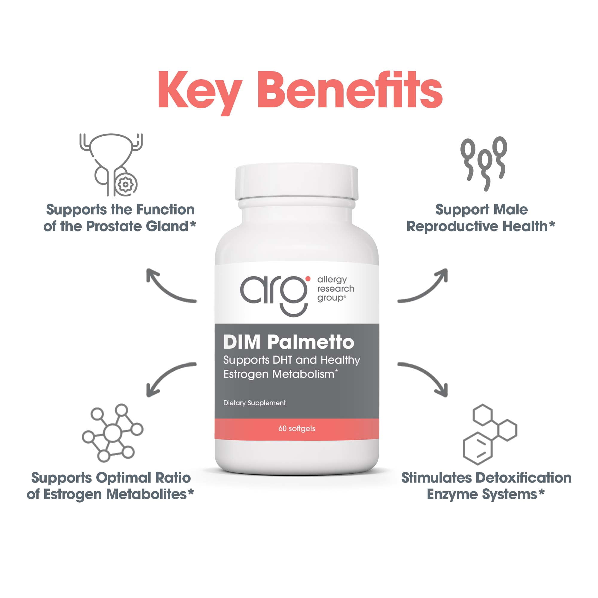 ARG DIM Palmetto - BioResponse DIM & Saw Palmetto Softgels - Hormone & Estrogen Metabolism Support - Prostate & Androgen Balance Formula - 30 Servings - 60 Softgels