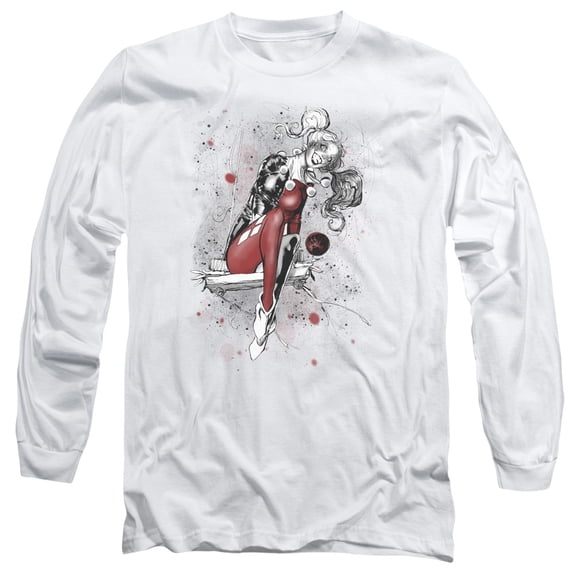JLA Justice League Harley Sketch Long Sleeve Adult 18/1 T-Shirt White