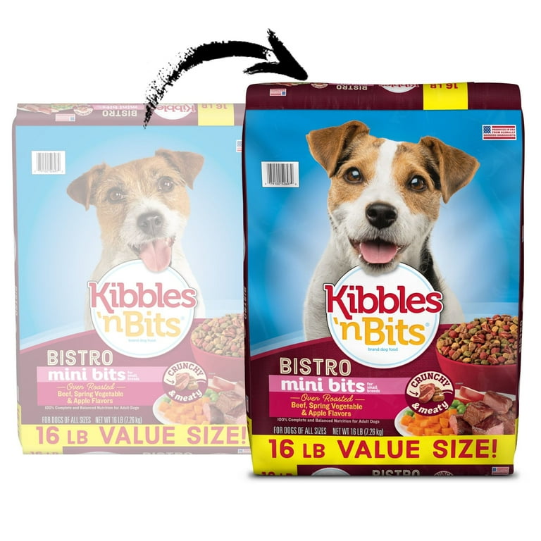 Kibbles n Bits Mini Bits Small Breed Bistro Oven Roasted Beef Spring Vegetable Apple Flavors Dry Dog Food 16 lb. Bag Walmart