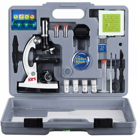 AMSCOPE-KIDS M30-ABS-KT2-W Beginner Microscope Kit, LED and Mirror Illumination, 300X, 600x, and 1200x Magnification, Includes