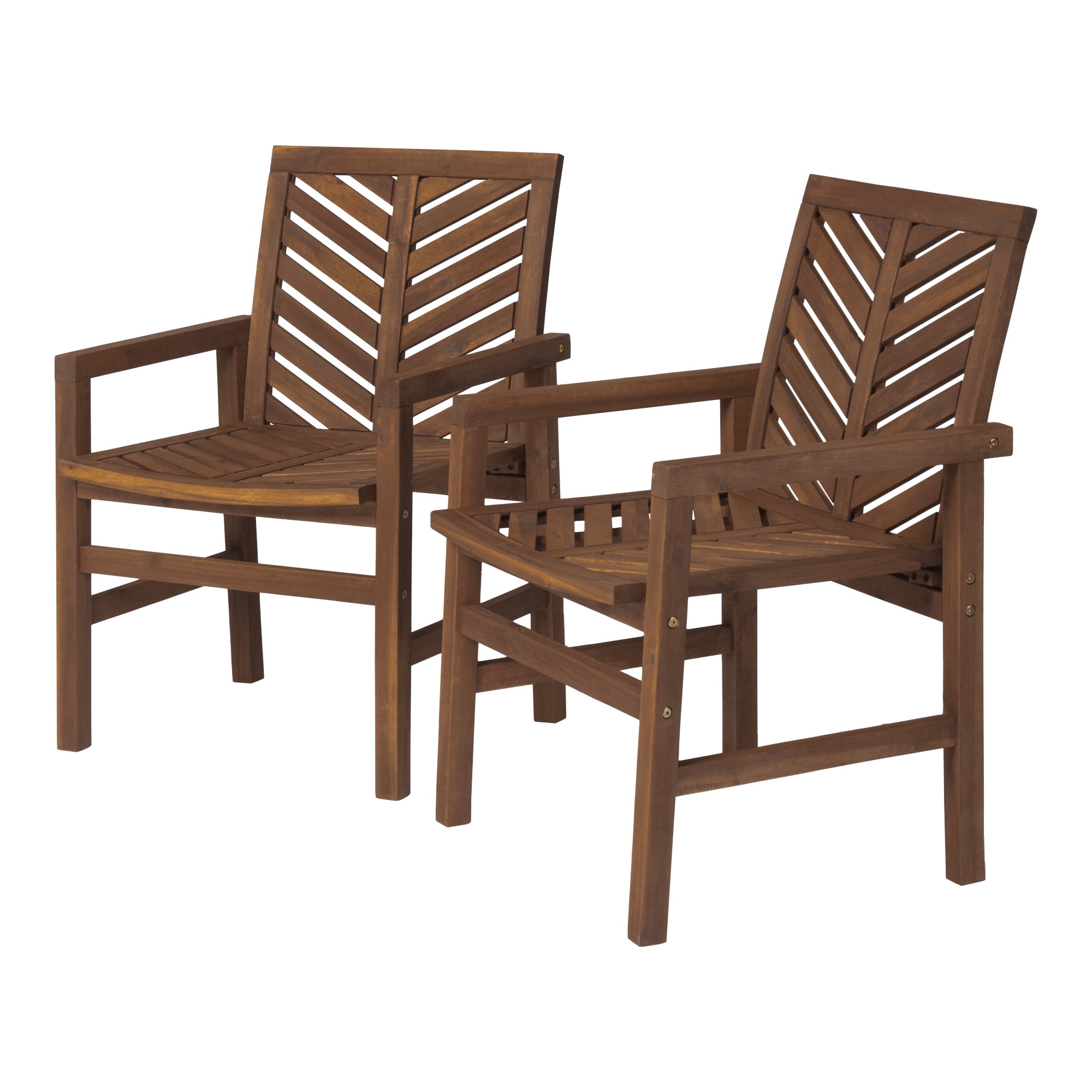 Walker Edison Solid Acacia Wood Chevron Outdoor Chair, 2pk- Dark Brown